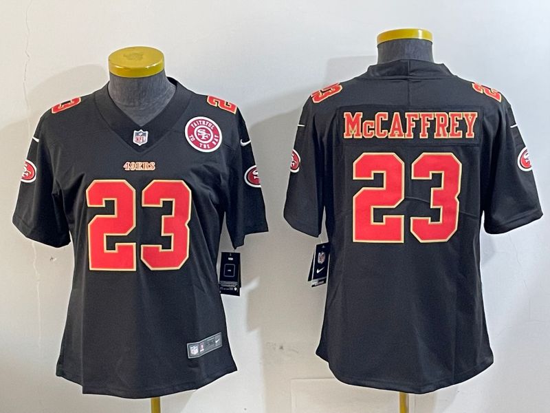 Youth San Francisco 49ers #23 Mccaffrey Black Gold 2024 Nike Vapor Limited NFL Jersey style 12021->women nfl jersey->Women Jersey